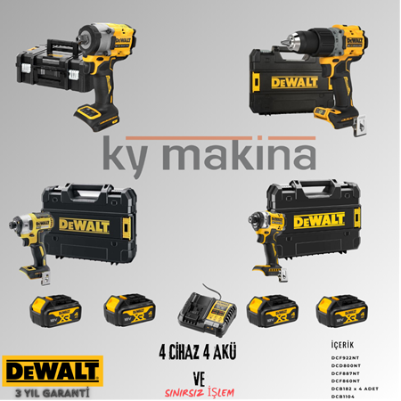 DEWALT 4'LÜ SET DCF922 + DCD800 + DCF887 + DCF860 + 4 ADET 4 AMPER AKÜ + SARJ ALETİ