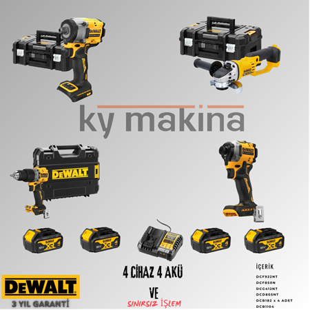 DEWALT 4'LÜ SET DCF922 + DF850+ DCG412 + DCD805 + 4 ADET 4 AMPER AKÜ + SARJ ALETİ